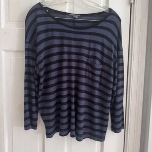 Vince Women's Navy Black Striped Long Sleeve‎ Top L Minimalist Lightweight